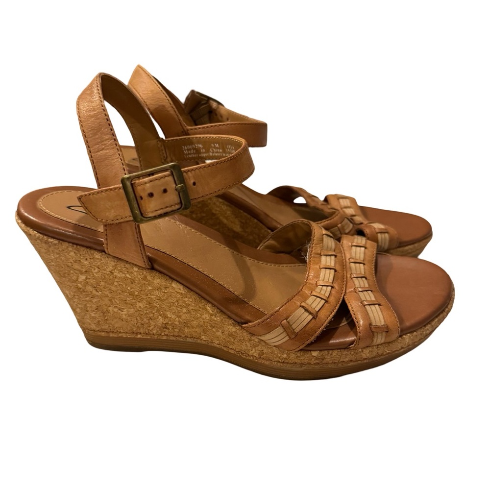 Clarks Tan Brown Sandals with Wedge Heel